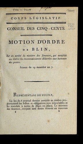 Motion d'ordre de Blin sur un arrêté du ministre des finances qui assujétit au timbre les reconnaissances délivrées aux bureaux des postes