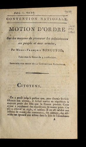 Motion d'ordre sur les moyens de procurer les subsistances au peuple et aux armées