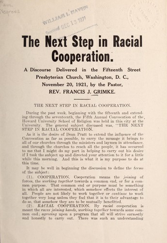 The next step in racial cooperation