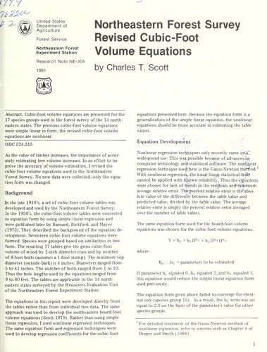 Northeastern forest survey revised cubic-foot volume equations