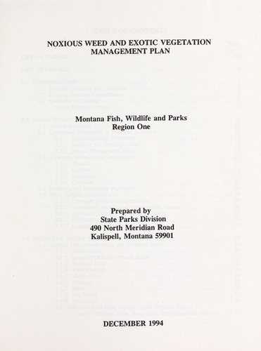 Noxious weed and exotic vegetation management plan, Montana Fish, Wildlife and Parks, Region 1