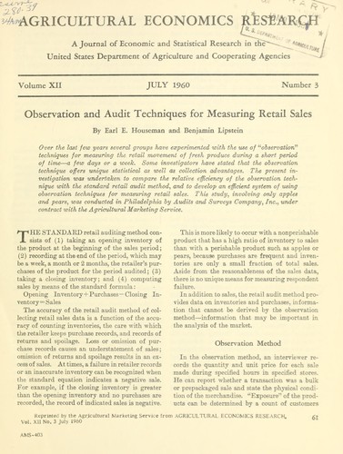 Observation and audit techniques for measuring retail sales