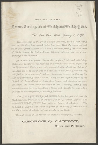 Office of the Deseret evening, Semi-weekly and Weekly news