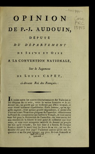 Opinion de P.-J. Audouin, député du département de Seine et Oise à la Convention nationale