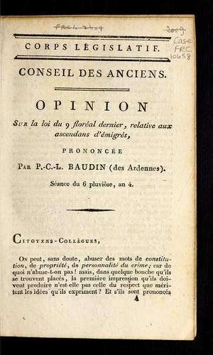 Opinion sur la loi du 9 floréal dernier, relative aux ascendans d'émigrés