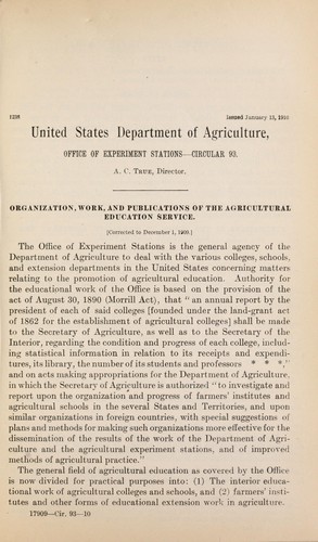 Organization, work, and publications of the agricultural education service