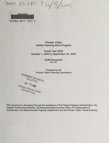 Pioneer Valley unified planning work program