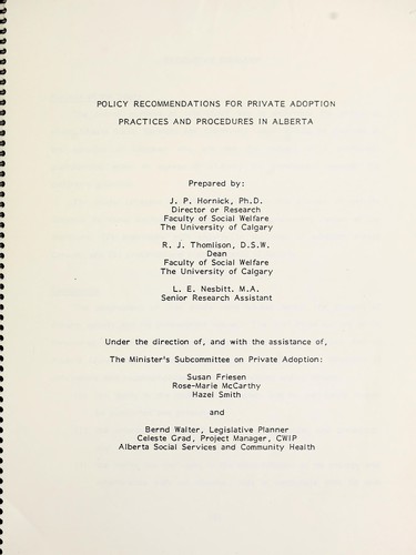 Policy recommendations for private adoption practices and procedures in Alberta