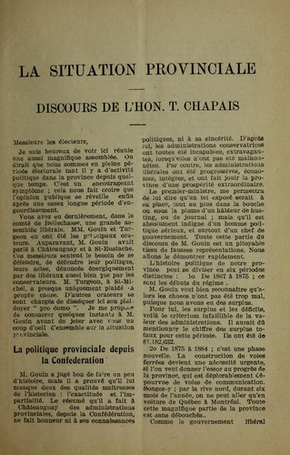 Politique provinciale; les differentes administrations depuis 1867