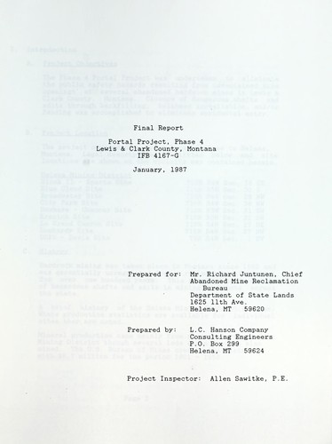 Portal Project, phase 4, Lewis & Clark County, Montana