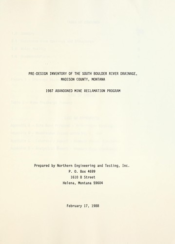Pre-design inventory of the south Boulder River drainage, Madison County, Montana