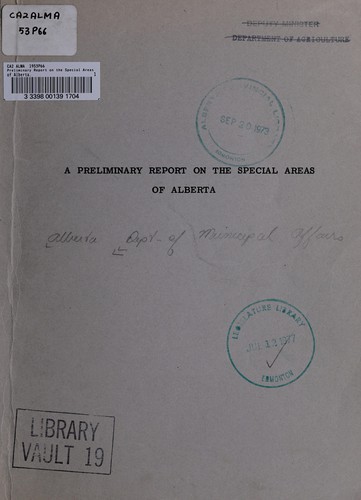 A preliminary report on the special areas of Alberta