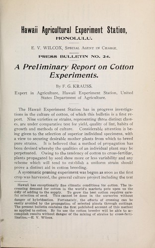 A preliminary report on cotton experiments