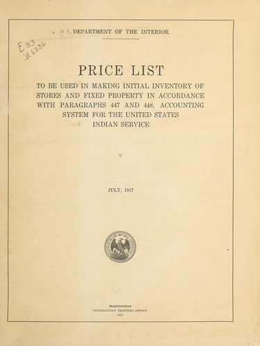 Price list to be used in making initial inventory of stores and fixed property