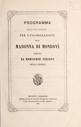 Programma delle feste religiose per l'incoronazione della Madonna di Mondovì