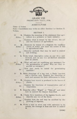 Promotion tests, grade VIII, 1936