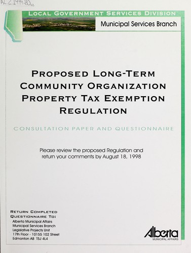Proposed Long-term Community Organization Property Tax Exemption Regulation