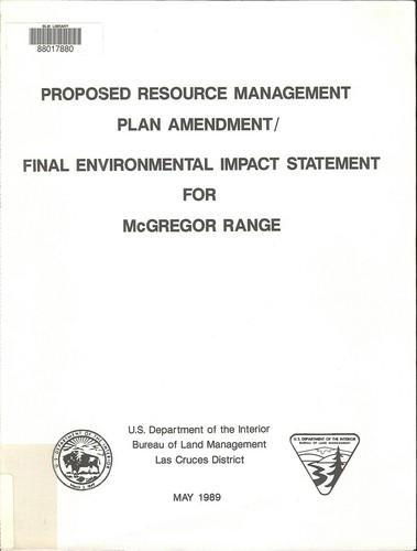 Proposed White Sands resource management plan amendment/final environmental impact statement for McGregor Range