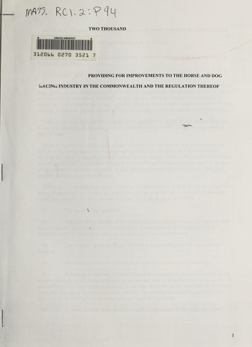 Providing for improvements to the horse and dog racing industry in the Commonwealth and the regulation thereof