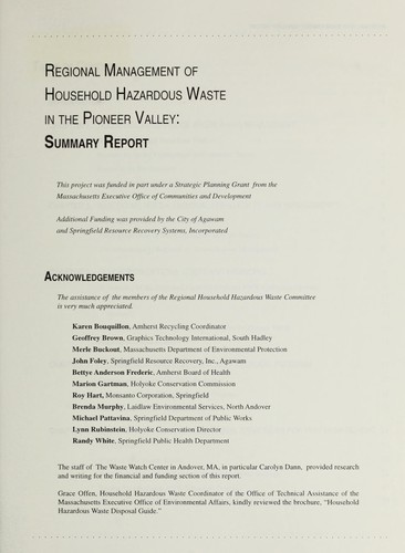 Regional management of household hazardous waste in the Pioneer Valley