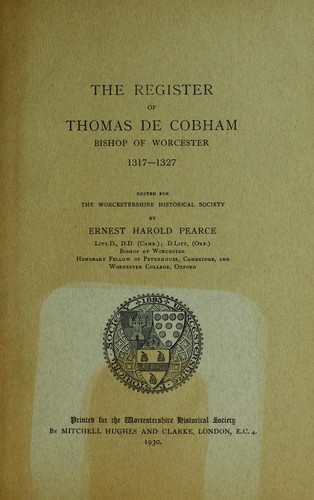 The register of Thomas de Cobham, bishop of Worcester, 1317-1327