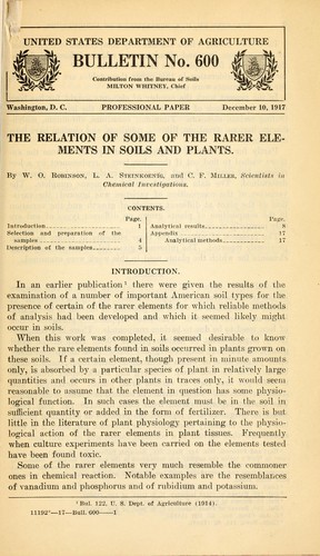The relation of some of the rarer elements in soils and plants