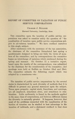 Report of Committee on taxation of public service corporations