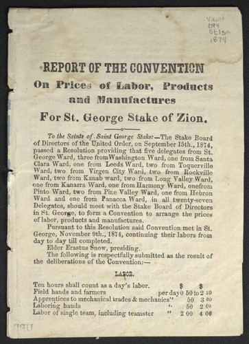 Report of the convention on prices of labor, products and manufactures for St. George Stake of Zion