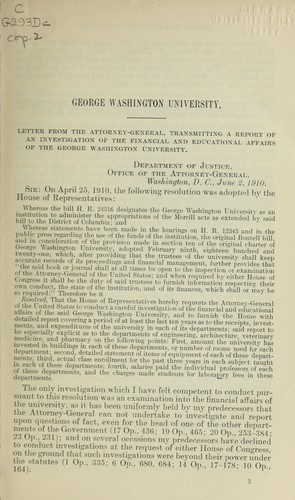 A report of an investigation of the financial and educational affairs of the George Washington University