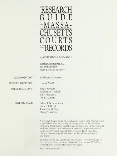 A research guide to the Massachusetts courts and their records