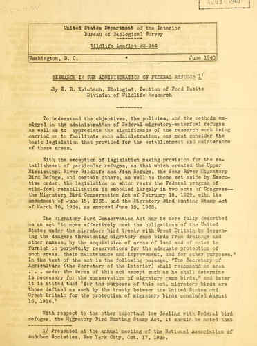 Research in the administration of federal refuges