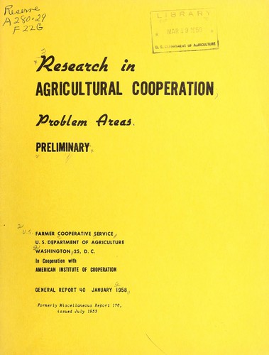 Research in agricultural cooperation problem areas