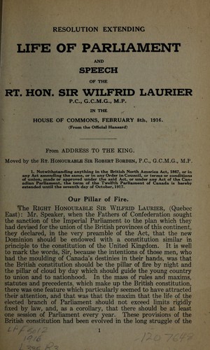 Resolution extending life of parliament and speech