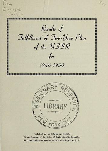 Results of fulfillment of the five-year plan of the USSR for 1946-1950