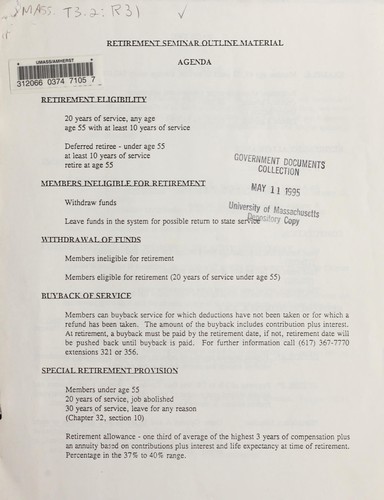 Retirement seminar outline material