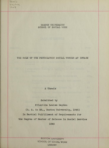 The role of the psychiatric social worker at intake