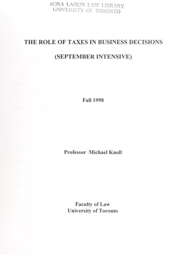 The role of taxes in business decisions (September intensive)