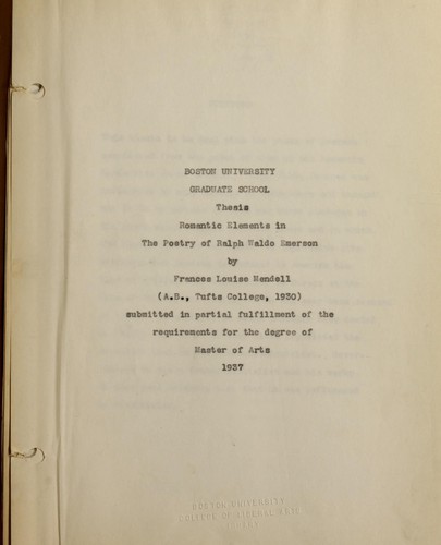 Romantic elements in the poetry of Ralph Waldo Emerson