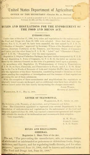 Rules and regulations for the enforcement of the Food and Drugs Act .