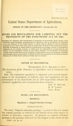 Rules and regulations for carrying out the provisions of the Insecticide Act of 1910