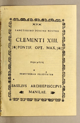 Sanctissimo Domino Nostro Clementi XIII. Pontif. Opt. Max