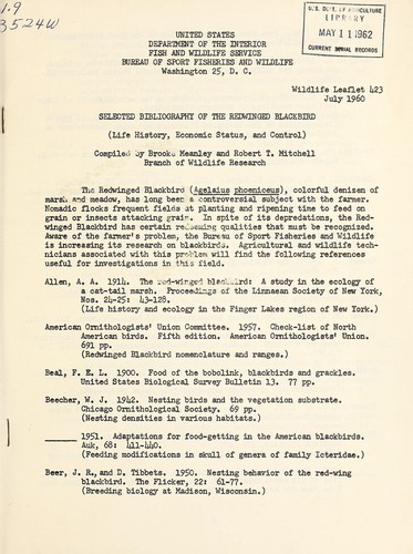Selected bibliography of the redwinged blackbird