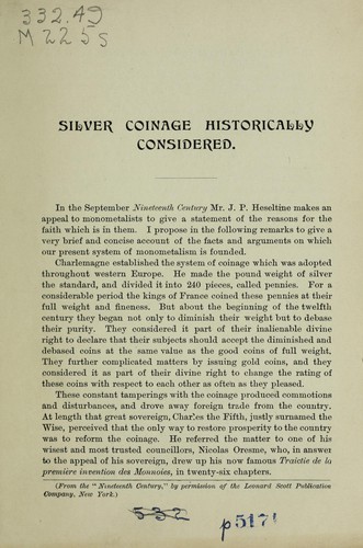 Silver coinage historically considered