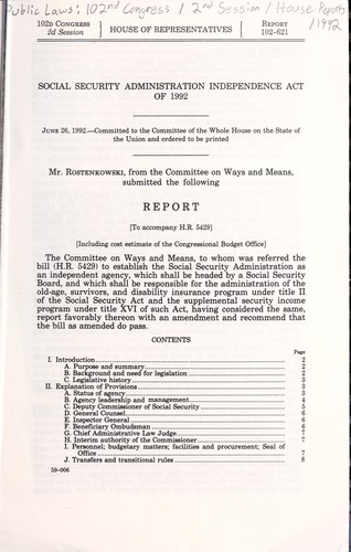Social Security Administration Independence Act of 1992