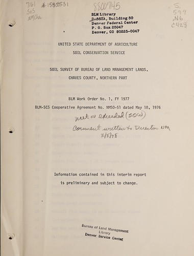 Soil survey of Bureau of Land Management lands, Chaves County, northern part