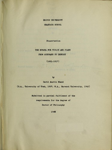 The sonata for violin and piano from Schumann to Debussy (1851-1917)