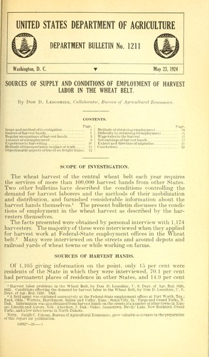 Sources of supply and conditions of employment of harvest labor in the wheat belt