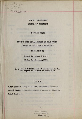 Source unit organization of the topic "Bases of American Government"