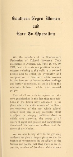 Southern Negro Women and Race Coöperation