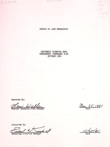 Southwest planning area management framework plan, October 1981